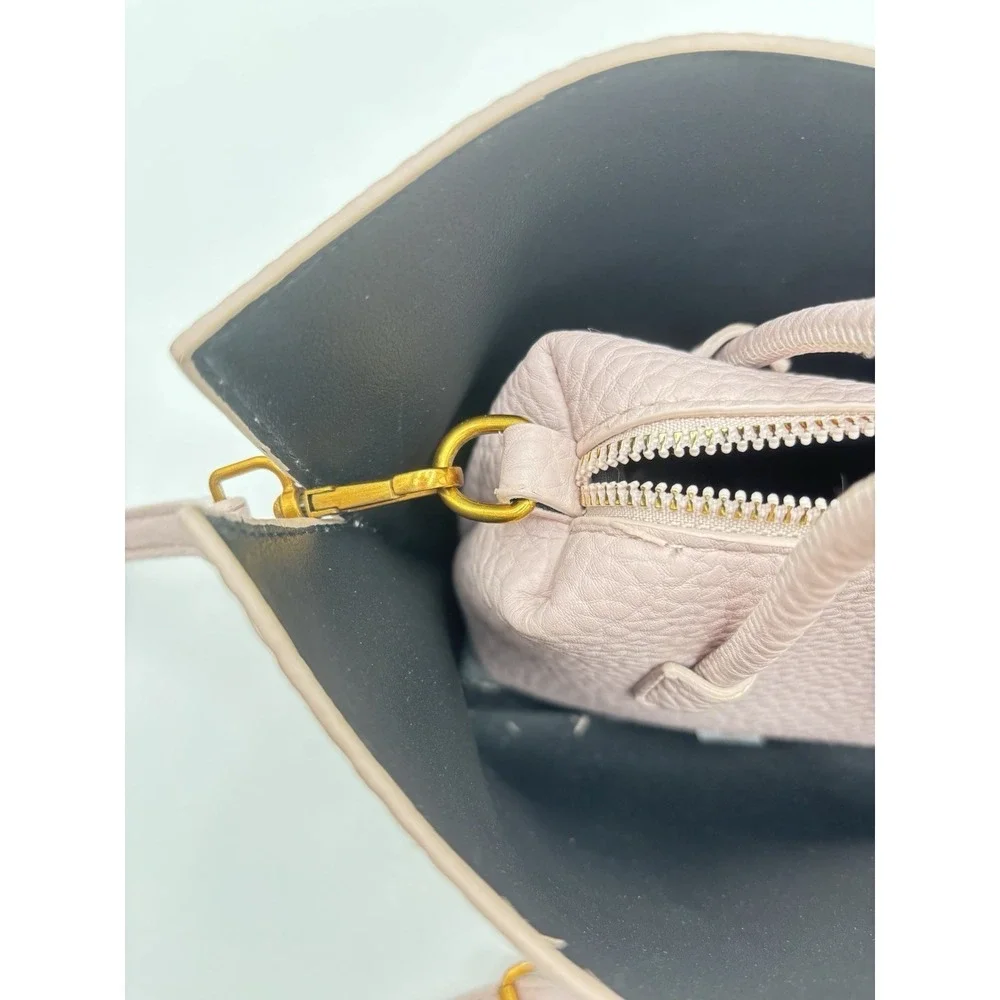 Blush Pink Pebbled Faux Leather Satchel Crossbody Tote Bag Gold Hardware
